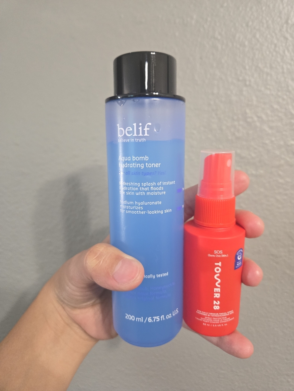 Belif Aqua Bomb Hydrating Toner & Tower28 SOS Facial Spray